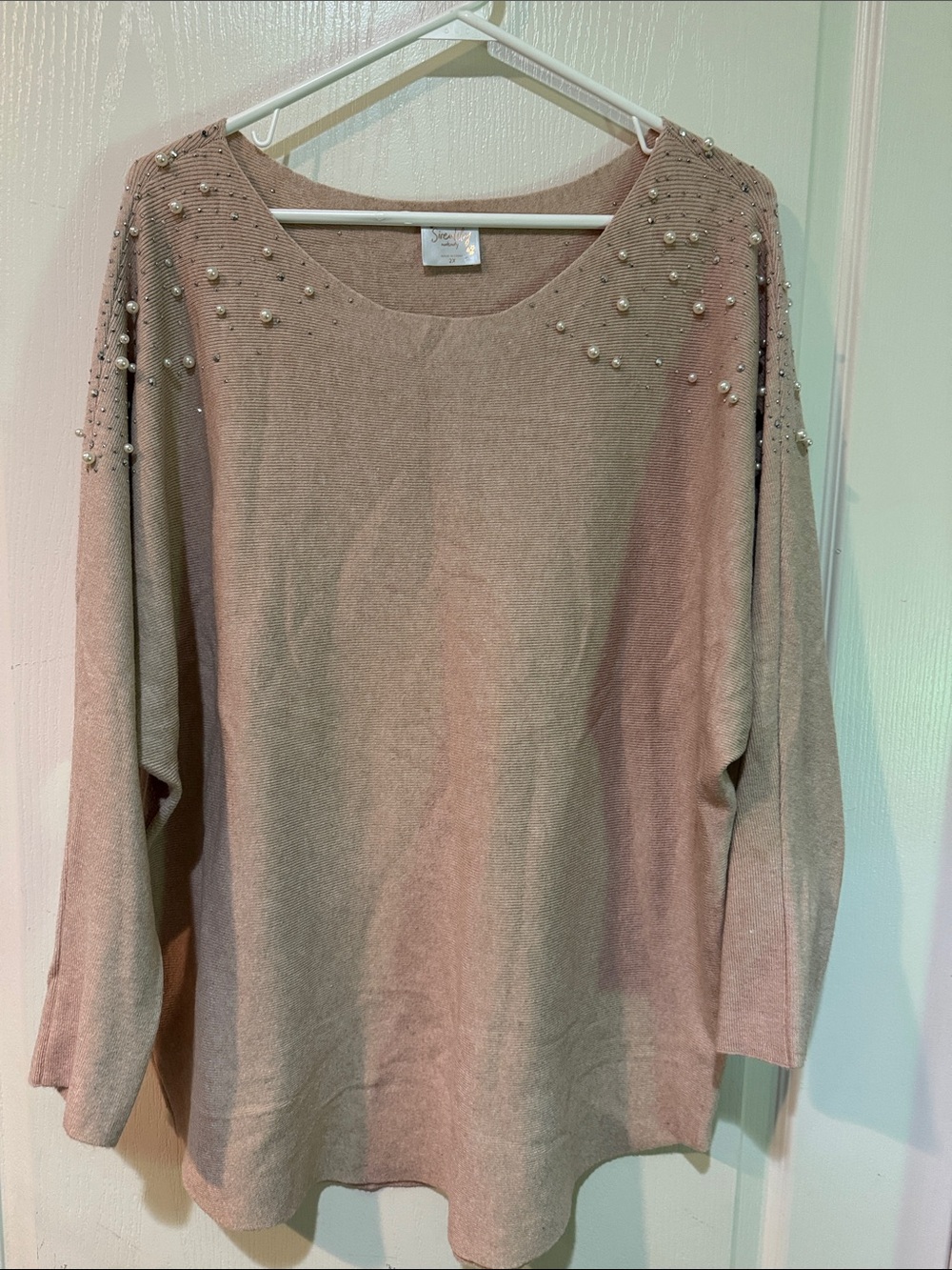 Siren Lily Pearl-Embellished Blush Knit Sweater
